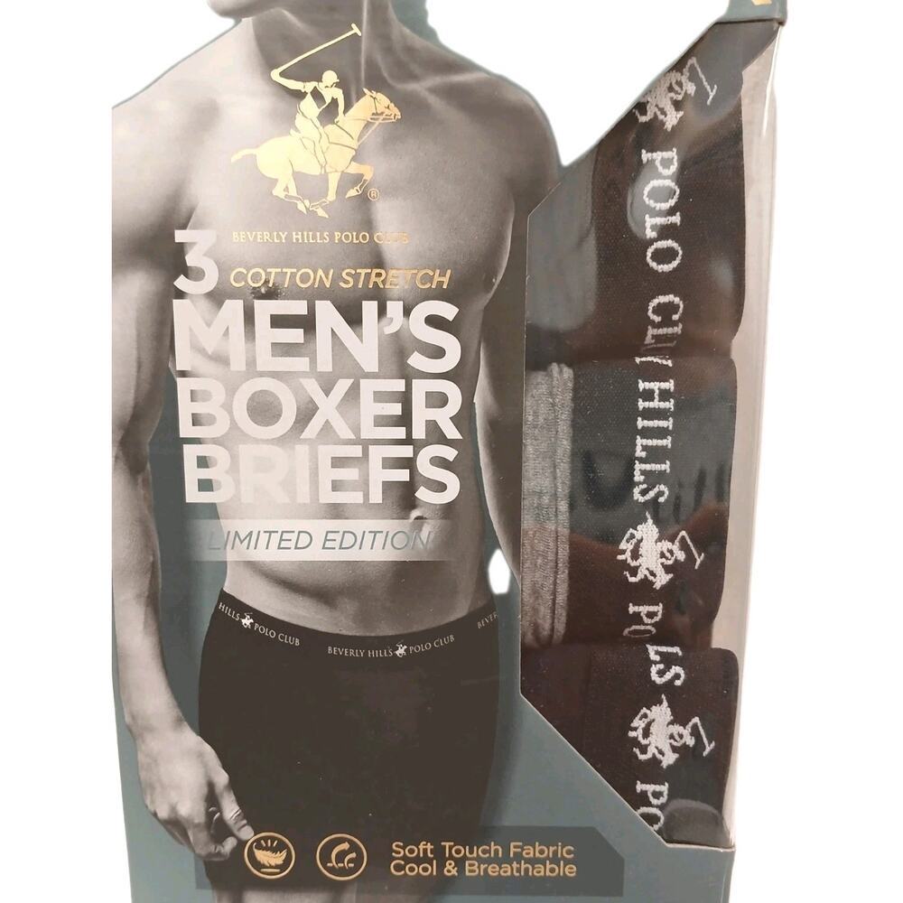 3‎ Pc Beverly Hills Polo Club Boxer Briefs Sz L Black Gray Cotton Stretch Luxury
